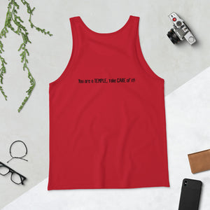 Multiple Color Options, Temple Care Adult Unisex Tank Top with All Black Letters