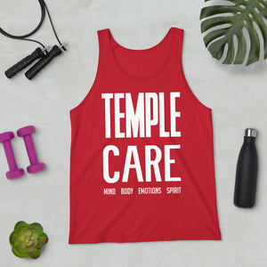 Multiple Color Options, Temple Care Unisex Tank Top with All White Letters