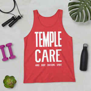 Multiple Color Options, Temple Care Unisex Tank Top with All White Letters