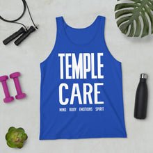 Load image into Gallery viewer, Multiple Color Options, Temple Care Unisex Tank Top with All White Letters
