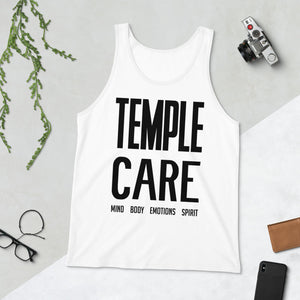 Multiple Color Options, Temple Care Adult Unisex Tank Top with All Black Letters