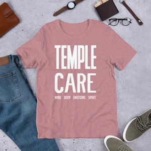 Multiple Color Options, Temple Care Short-Sleeve Unisex T-Shirt with All White Letters