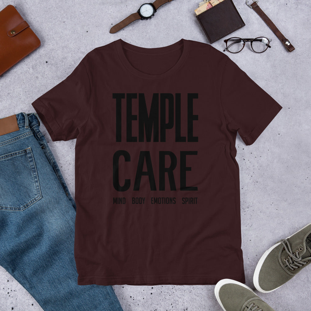 Multiple Color Options, Temple Care Short-Sleeve Unisex T-Shirt with All Black Letters
