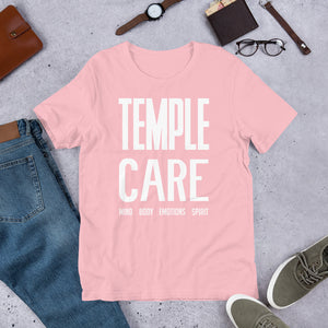 Multiple Color Options, Temple Care Short-Sleeve Unisex T-Shirt with All White Letters
