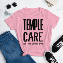 Load image into Gallery viewer, Multiple Color Options, Temple Care Women&#39;s short sleeve t-shirt with All Black Letters
