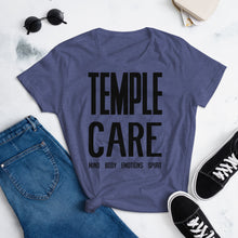 Load image into Gallery viewer, Multiple Color Options, Temple Care Women&#39;s short sleeve t-shirt with All Black Letters
