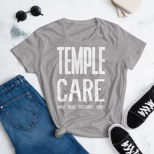 Load image into Gallery viewer, Multiple Color Options, Temple Care Women&#39;s short sleeve t-shirt with All White Letters
