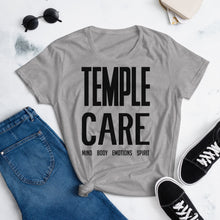 Load image into Gallery viewer, Multiple Color Options, Temple Care Women&#39;s short sleeve t-shirt with All Black Letters
