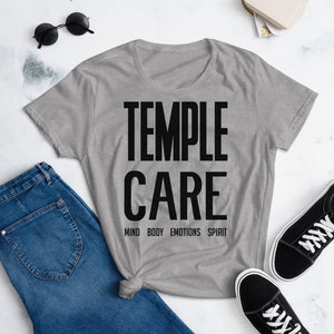 Multiple Color Options, Temple Care Women's short sleeve t-shirt with All Black Letters