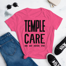 Load image into Gallery viewer, Multiple Color Options, Temple Care Women&#39;s short sleeve t-shirt with All Black Letters
