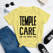 Load image into Gallery viewer, Multiple Color Options, Temple Care Women&#39;s short sleeve t-shirt with All Black Letters
