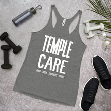 Load image into Gallery viewer, Multiple Color Options, Temple Care Women&#39;s Racerback Tank with All White Letters
