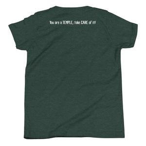 Multiple Color Options, Temple Care Youth Short Sleeve T-Shirt with All White Letters