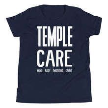 Load image into Gallery viewer, Multiple Color Options, Temple Care Youth Short Sleeve T-Shirt with All White Letters
